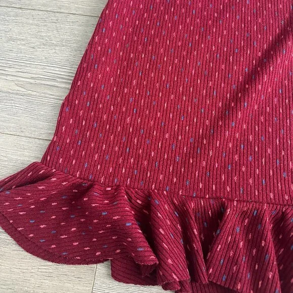 Free‎ People Set The Mood Skirt Red Sweater Elastic Medium - Picture 4 of 5